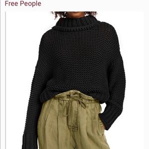 Free people chunky black Cowell neck sweater